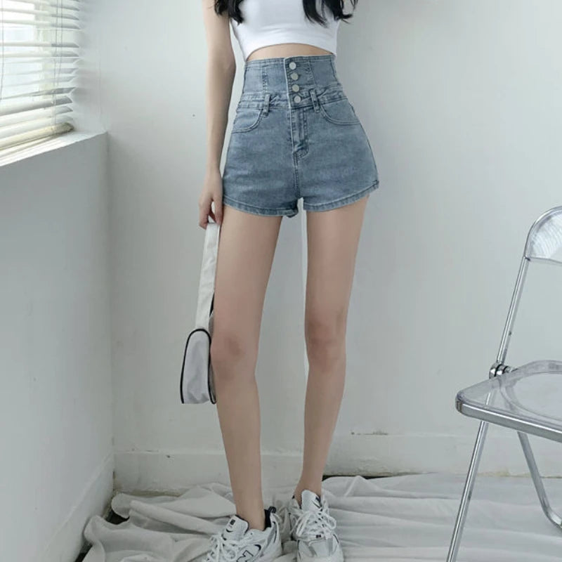 Bandage Shorts Women Denim High Waist Casual Summer Korean Style Skinny Students Simple All-match Fashion Popular Elegant Chic
