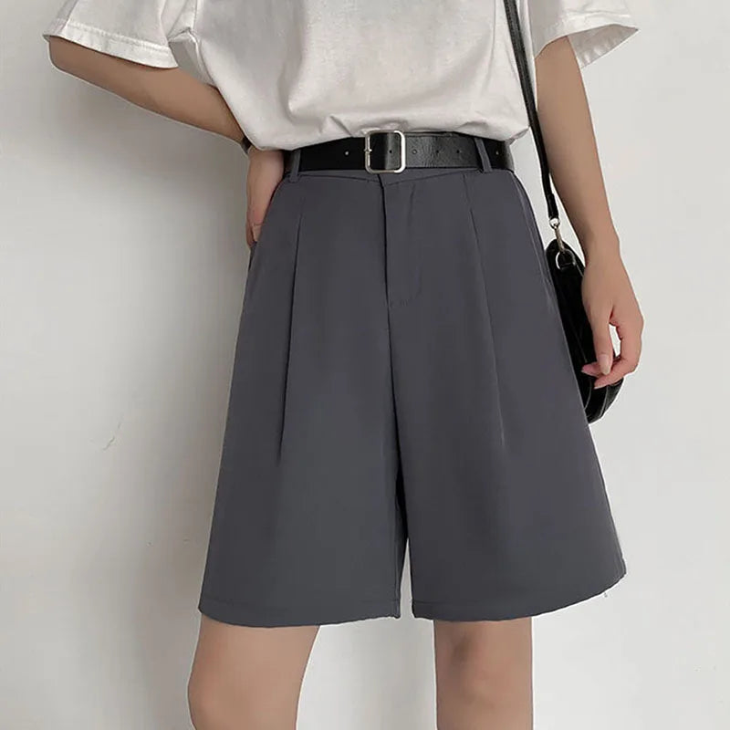 Suit Shorts Women Elastic Waist Loose Japan Casual Fashion Preppy Style Thin Straight  Harajuku Female New