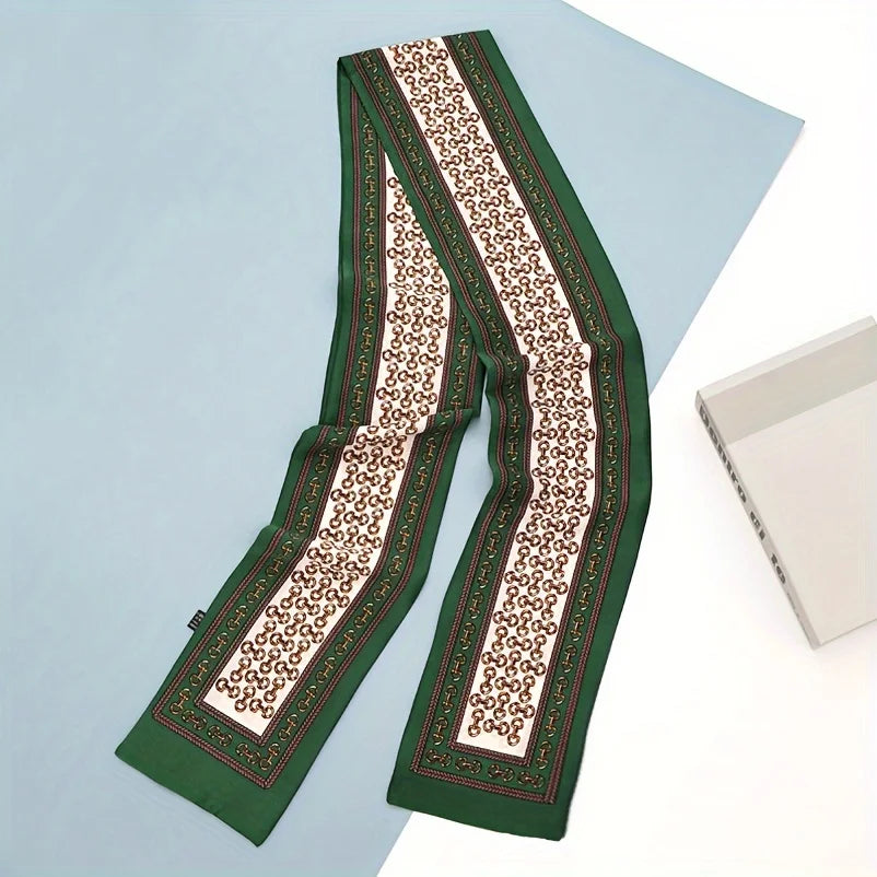 Double Sided Printed Streamer Scarf, Elegant Thin Narrow Neck Scarf Professional Shirt Matching Silky Scarf For Women