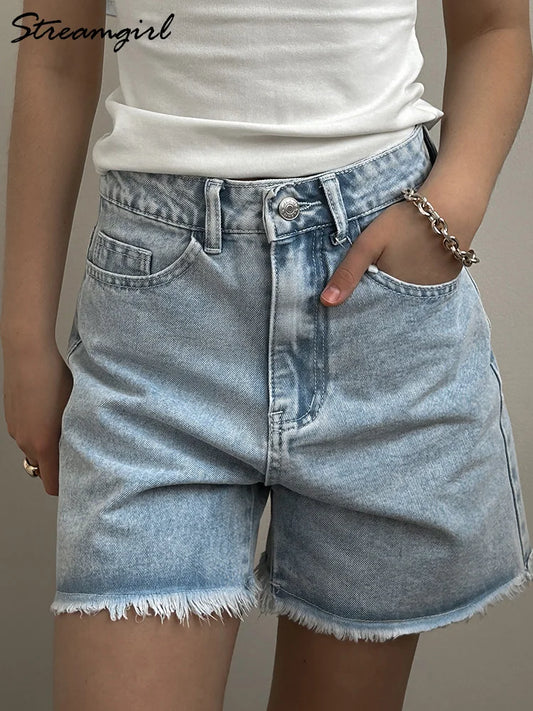 Blue Denim Shorts Women Jeans Long High Waist Loose Bermuda Shorts Woman Black Jean Straight Shorts For Women Summer 2024