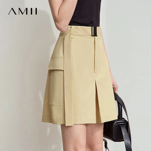 AMII Minimalist Summer Shorts Women 2025 Solid Casual Mountain Style Short Pants for Woman New Fashion with Belt Pant 12542099