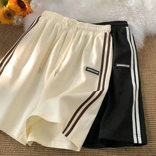 New Fashion Striped Shorts Women Summer Streetwear Loose Wide Leg Shorts Korean Casual  Sports Shorts Bf Couple Oversized