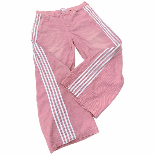 Streetwear Jeans Y2K Pants Womens Gothic Hip Hop Striped Retro Pink Baggy Jeans New High Waisted Wide Leg Trousers Clothes