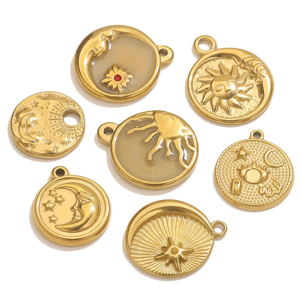 5pcs Gold Texture Sun Moon Pendant Fashion DIY Jewelry Accessories Trendy Women Stainless Steel Necklace Earring Wholesale