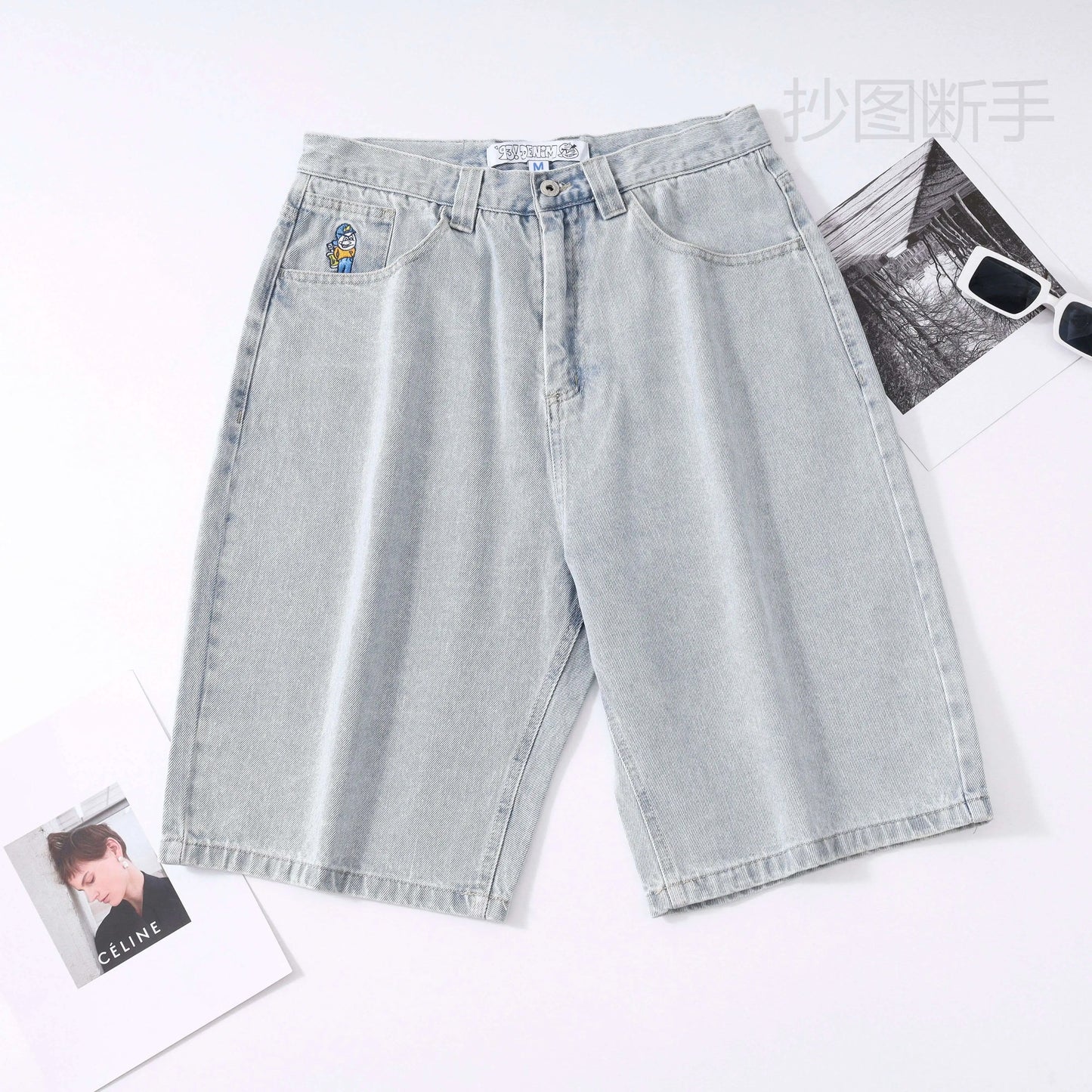 Y2K Big boy Short for Men Streetwear Baggy Jeans Embroidery Denim Leisure Short Mujer Hot Traf Men shorts jean Skate jeans men