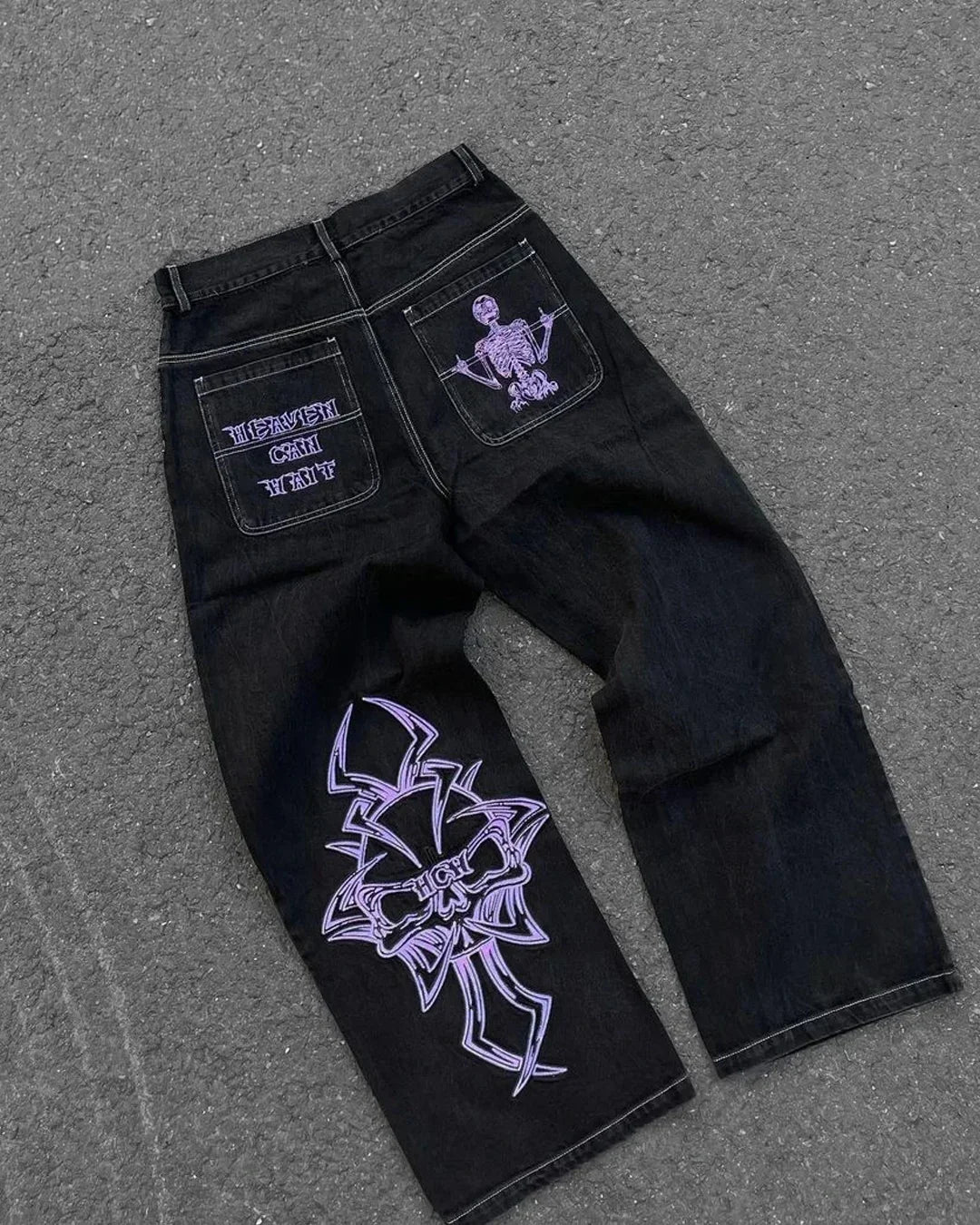 Streetwear Jeans Y2K Pants Womens Gothic Hip Hop Striped Retro Pink Baggy Jeans New High Waisted Wide Leg Trousers Clothes