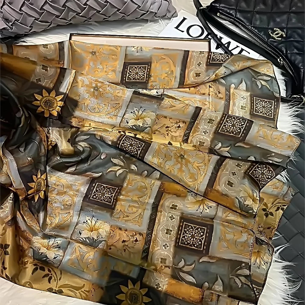 BYSIFA|New Brand Coffee Gold Silk Scarf Shawl Fall Winter Accessories Women Long Scarves Hijabs Summer Beach Shawls Foulard