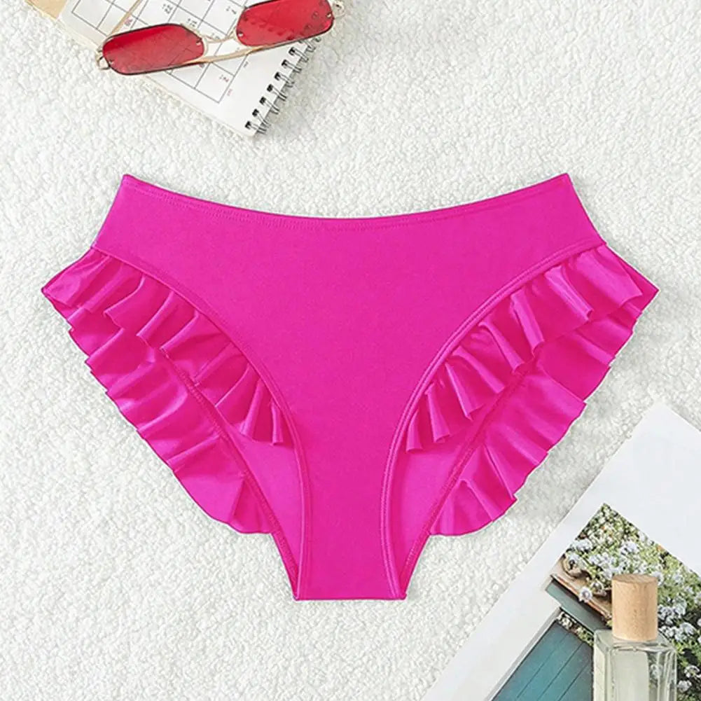Women Swimming Trunks High-Waisted Ruffle Trim Bikini Bottoms with Tummy Control Quick-Drying Swimwear Beachwear