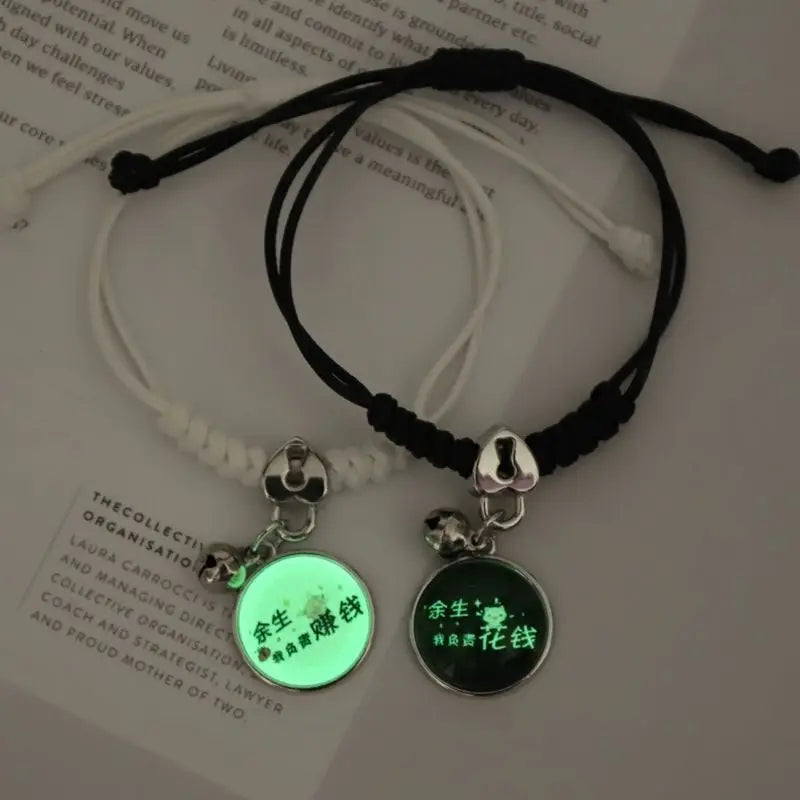 2 Pcs Luminous Moon Star Bracelet Pair Of Adjustable Braided Rope Matching Friend Bracelet For Men Women Couples Gift Jewelry