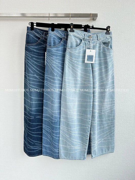 Ladies' new denim jeans with embroidered letters and full material beach collection