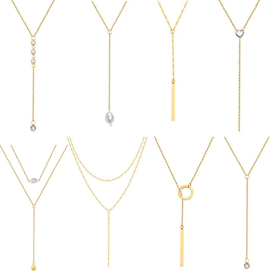 Lariat Necklace for Women, Stainless Steel Drop Necklace with Long Chain, Party Wedding Jewelry