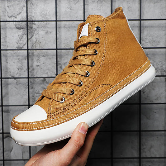 2023 Men's High Top Canvas Shoes Black White Men Casual Sneakers Fashion Lace-up Vulcanize Shoes Cool Street Sports Brand Flats