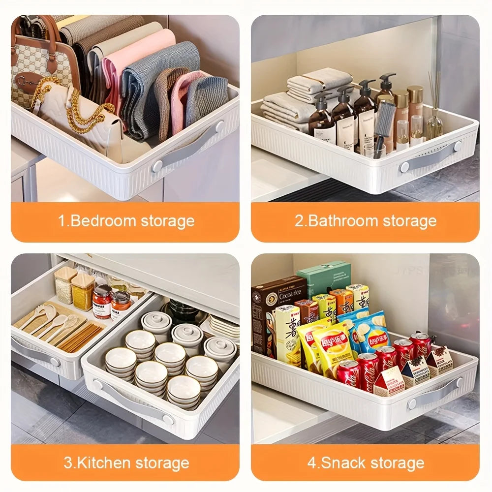 1 PC Kitchen Cabinet Drawer Storage Boxes with Slide Rails Pull-out Kitchen Storage Tray Spice Box Shelf Cabinets Organizer