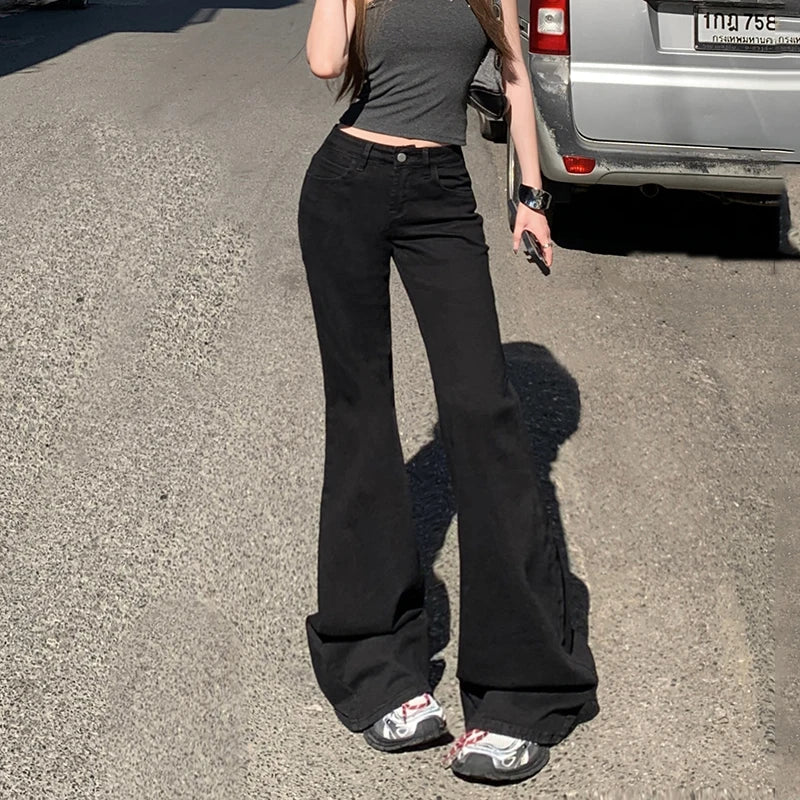 KSTUN 2025 New Low Waist Boot Cut Jeans For Women Fashion Stretch Denim Flared Pants Black Casual Female Bell Bottom Trousers