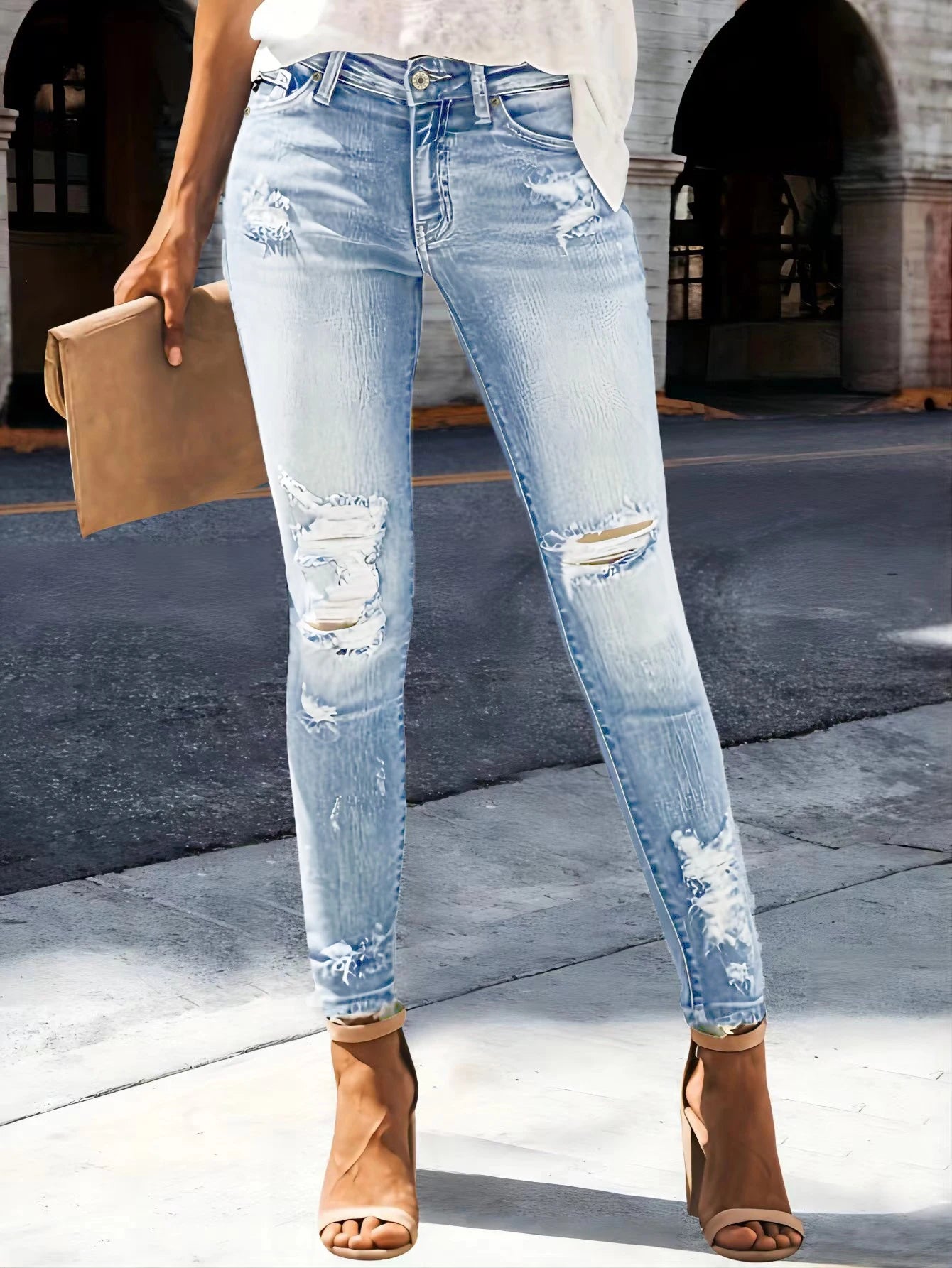 Women's jeans zhendian Collection high waist hip stretch slim fit all-matching nine-point jeans