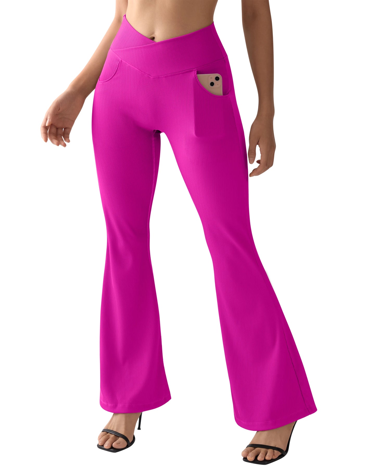 Women's Flared Pants with Pockets Flared Leg Yoga Pants Fitness Casual Tummy Control V Waist  Long Pants Yoga Leggings Women