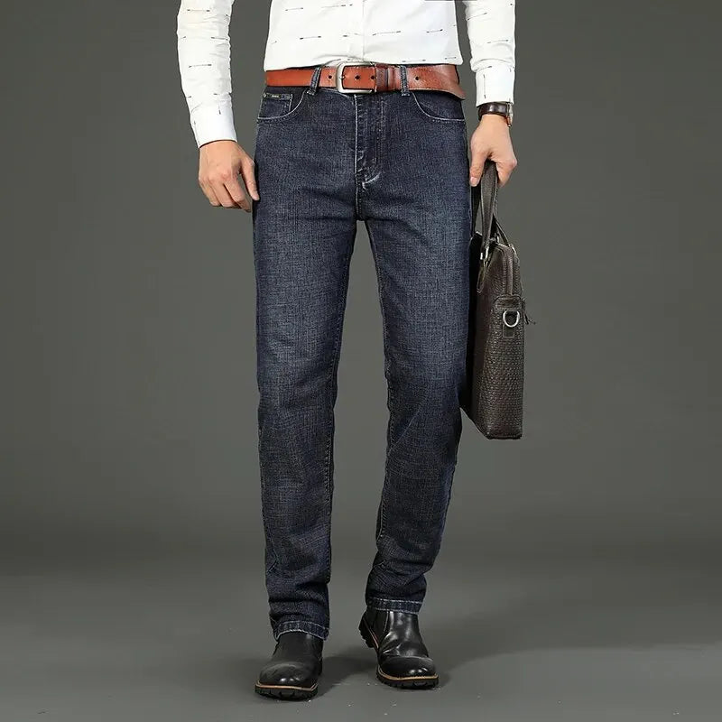 Wthinlee New Business Jeans bărbați Casual Straight Stretch Fashion Classic Blue Black Work Denim Pants masculin Brand Clothing