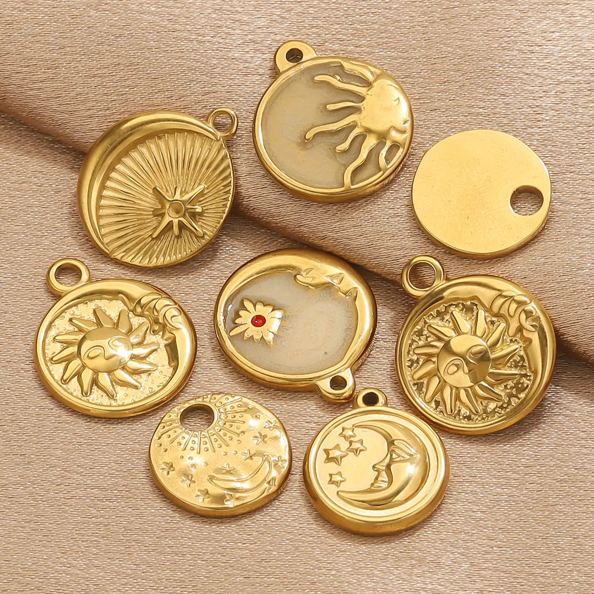 5pcs Gold Texture Sun Moon Pendant Fashion DIY Jewelry Accessories Trendy Women Stainless Steel Necklace Earring Wholesale