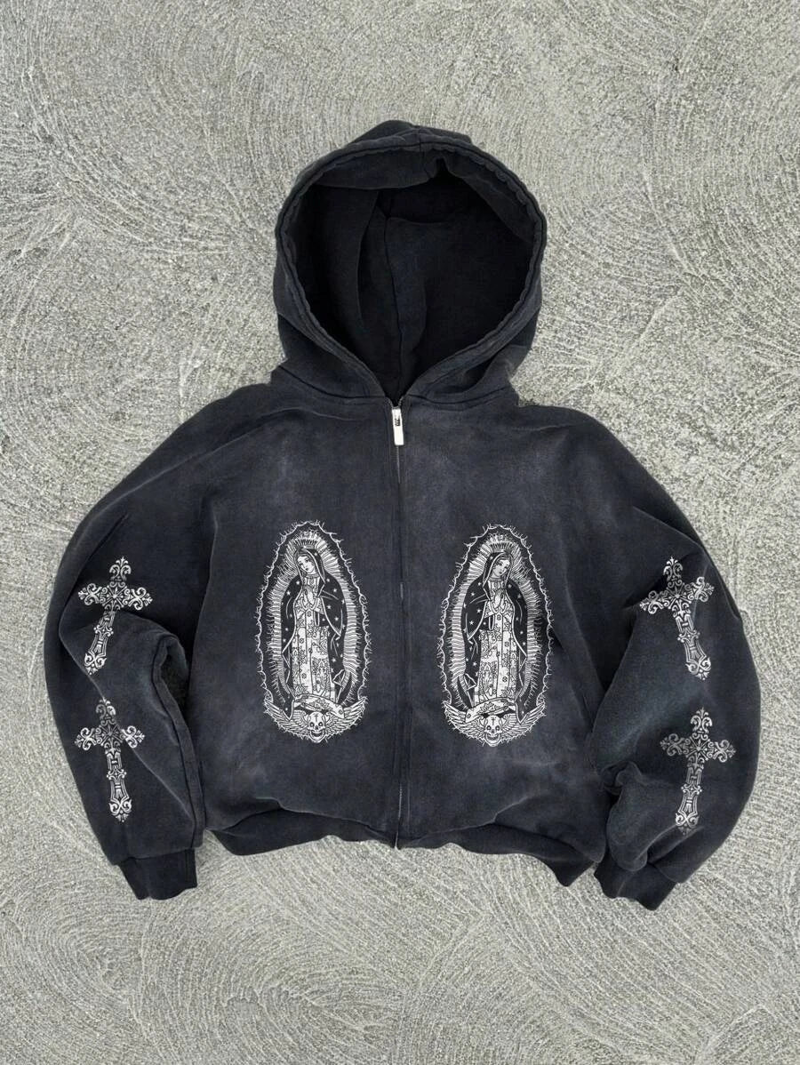 Y2K retro hip-hop trend pattern print men clothing streetwear hoodie fall winter Harajuku jacket gothic casual zip up hoodies
