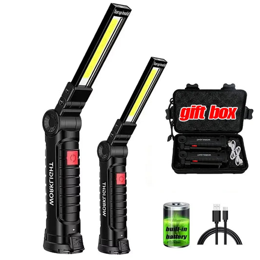 COB LED Work Light Dimmable USB Rechargeable LED Flashlight Inspection Lamp With Magnetic Hook Power Bank 18650 Battery Torch