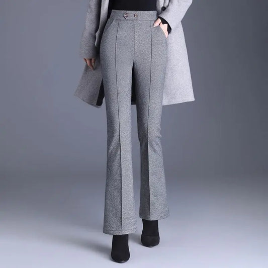 Flare Autumn Winter High Waist Pants Casual Elegant Elastic Waist Boot Cut Solid Color Office Lady Elastic Slim Trousers 2024