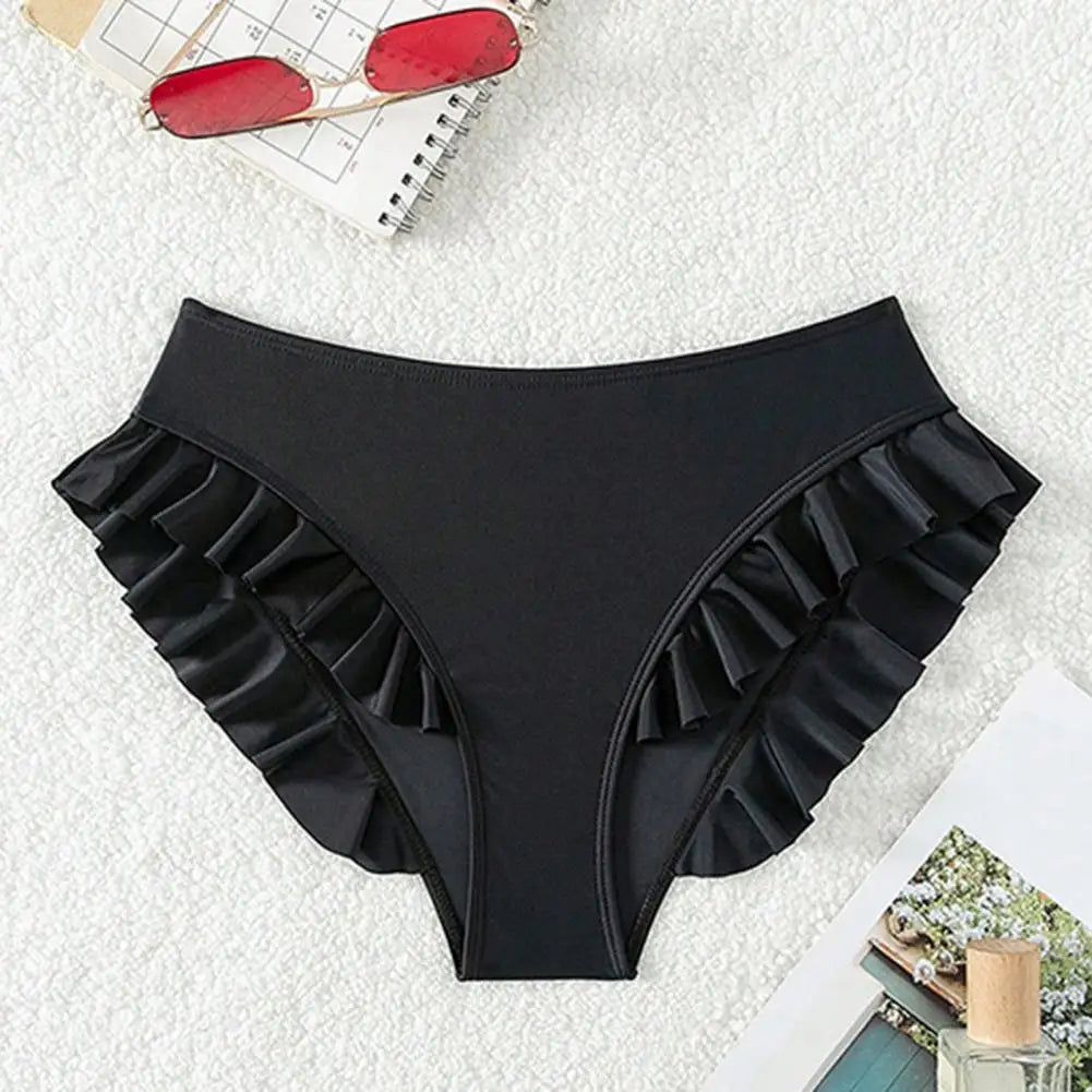 Women Swimming Trunks High-Waisted Ruffle Trim Bikini Bottoms with Tummy Control Quick-Drying Swimwear Beachwear