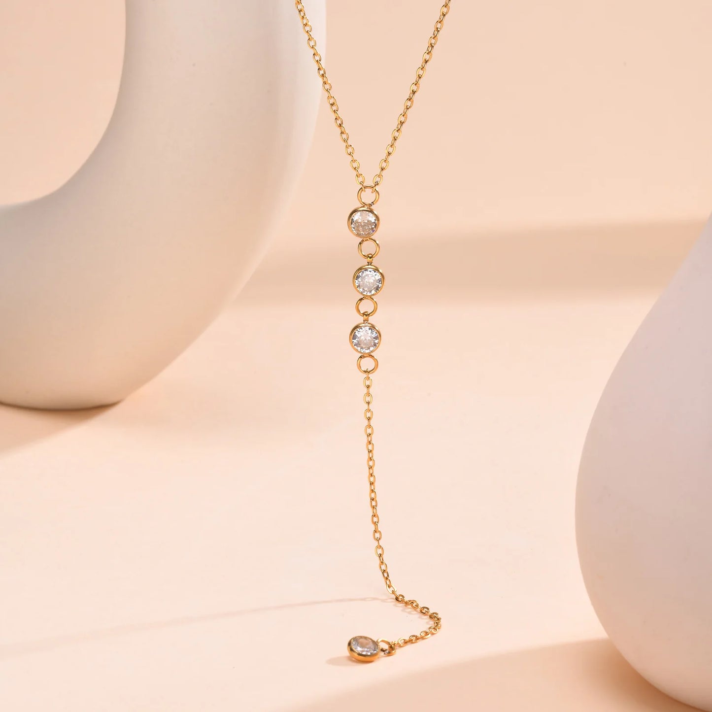 Lariat Necklace for Women, Stainless Steel Drop Necklace with Long Chain, Party Wedding Jewelry