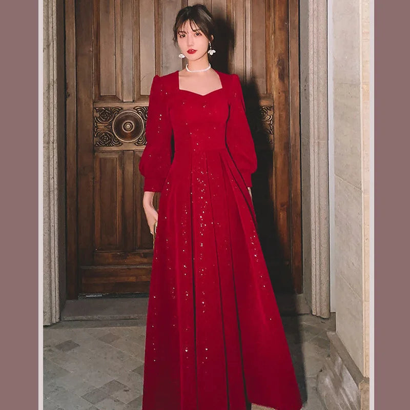 Red Elegant Fish Tail Dress 2025 Performance Host Bridesmaid Group Graduation Ceremony Ball Gown for Sisters