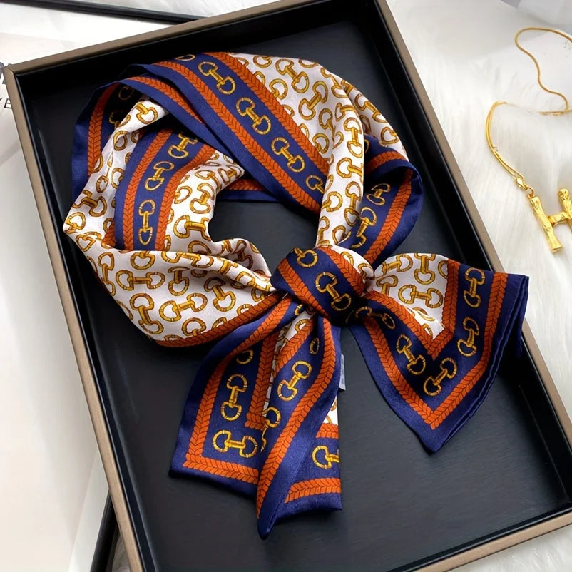 Double Sided Printed Streamer Scarf, Elegant Thin Narrow Neck Scarf Professional Shirt Matching Silky Scarf For Women