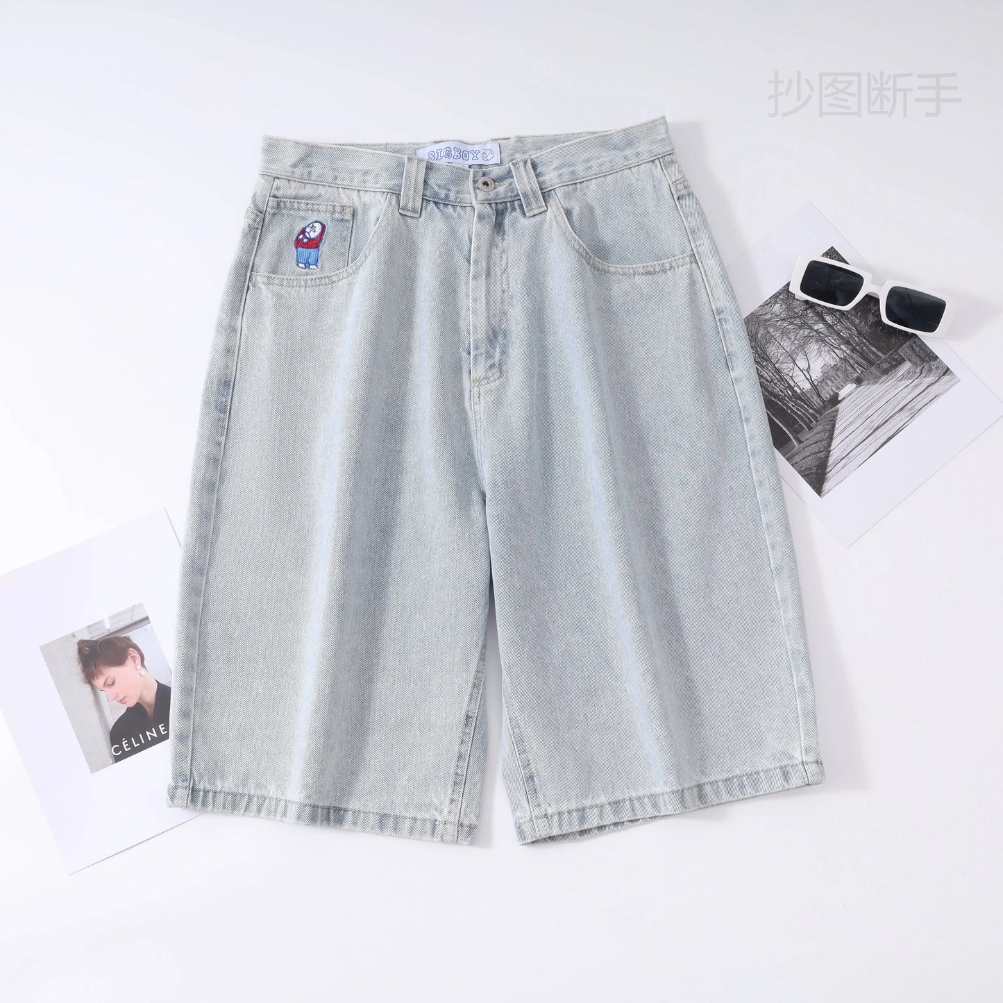 Y2K Big boy Short for Men Streetwear Baggy Jeans Embroidery Denim Leisure Short Mujer Hot Traf Men shorts jean Skate jeans men
