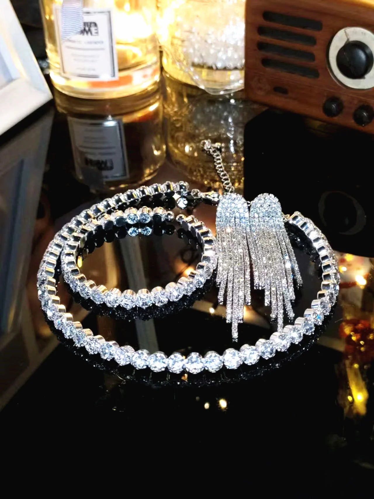 2024 Sparkling Silver Color Crystal Collar Chain Choker Necklace Bridal Women Wedding Party Diamante Rhinestone Choker Jewelry