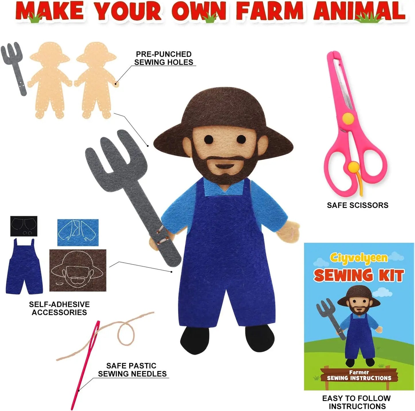 Farm Animals Sewing Craft Kit Felt Animal DIY Craft Sewing Kit for Girls and Boys Educational Sewing Kit for Kids