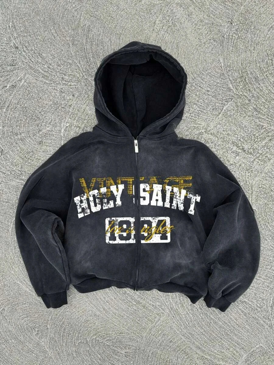 Y2K retro hip-hop trend pattern print men clothing streetwear hoodie fall winter Harajuku jacket gothic casual zip up hoodies