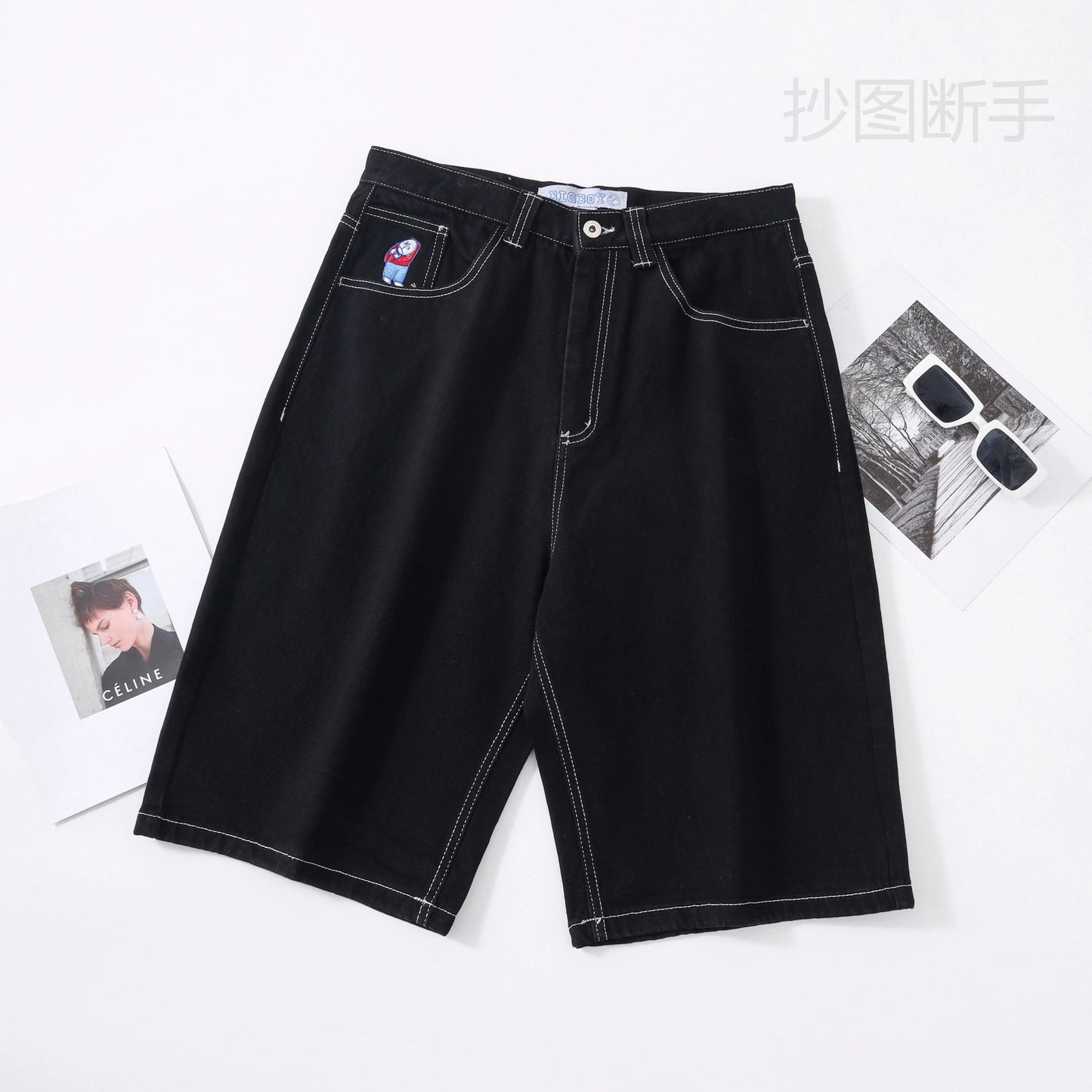 Y2K Big boy Short for Men Streetwear Baggy Jeans Embroidery Denim Leisure Short Mujer Hot Traf Men shorts jean Skate jeans men