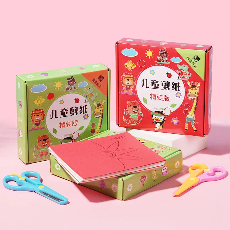 96Pcs Children DIY Colorful Paper Cutting Folding Kids Craft With Plastic Safe Scissors Concentration Training Educational Toys