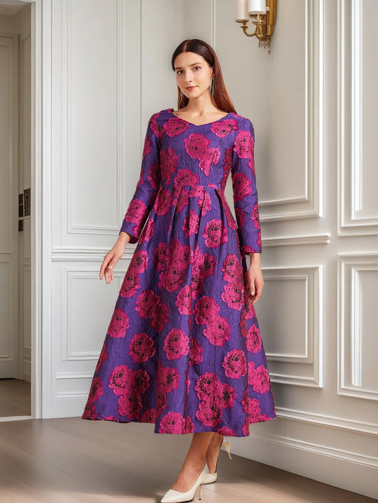 Luxury Long Jacquard Dress for Women Maxi Autumn Winter Party Dress Boho Floral Fashion Evening Clothing Vintage Robe