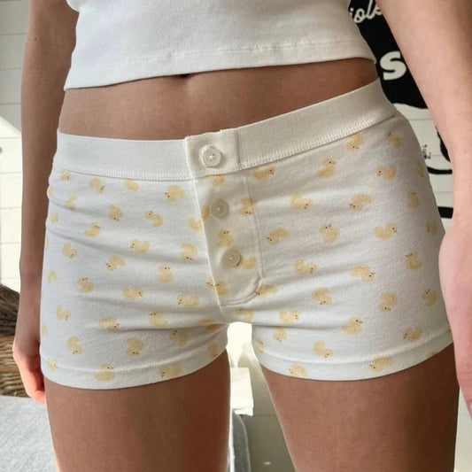00s Cottage Cute Button Shorts Y2k Aesthetic Elastic Waist Pajama Pants Comfy Soft Sleep Bottoms Teen Girl Women Retro Shorts