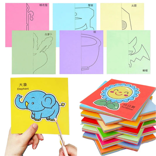 48/96pcs Children Paper Cuttings Toys Handmade DIY Material Puzzle Early Education Toy Art Supply Handicrafts with Scissors TMZ