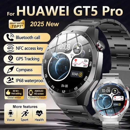 2025New For Huawei GT5 Pro Smart Watch Men HD AMOLED Screen GPS Motion trajectory HeartRate Bluetooth Call 1.52" SmartWatch IP68