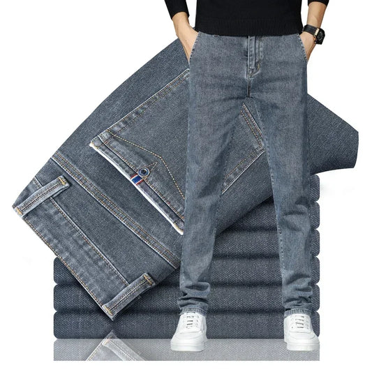 2023 Autumn Winter New Men's Casual Cotton Stretch Slim Fit Jeans Business Fashion Straight Fit Denim Trousers for Men Gray