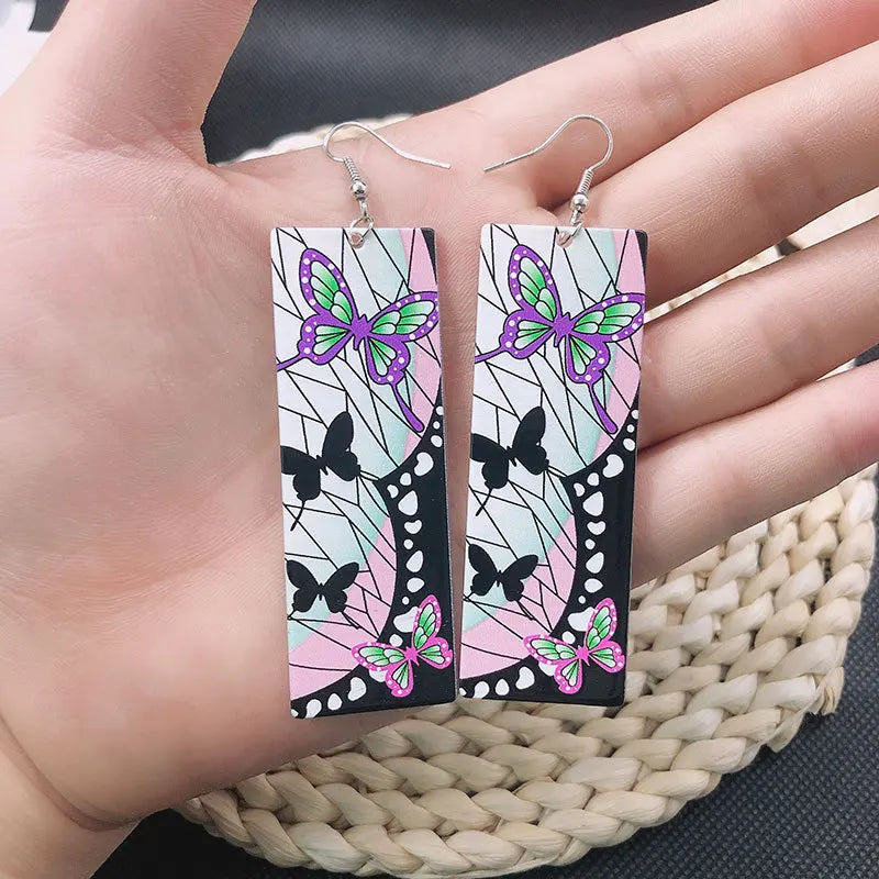 Demon Slayer Kamado Tanjirou Earrings Ear Clip Cosplay Halloween Accessories Prop for Womens Girls