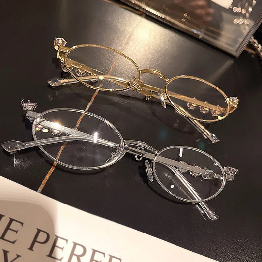 Women's Oval Metal Gm Pearl Set Diamond Small Face Small Frame Advanced Sense Rhinestone Girl Myopia Glasses