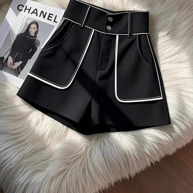 Ladies Fashion Loose Patchwork High Waist Shorts Women 2025 Spring Summer New Temperament Trend Black Trousers Female Thin Pants