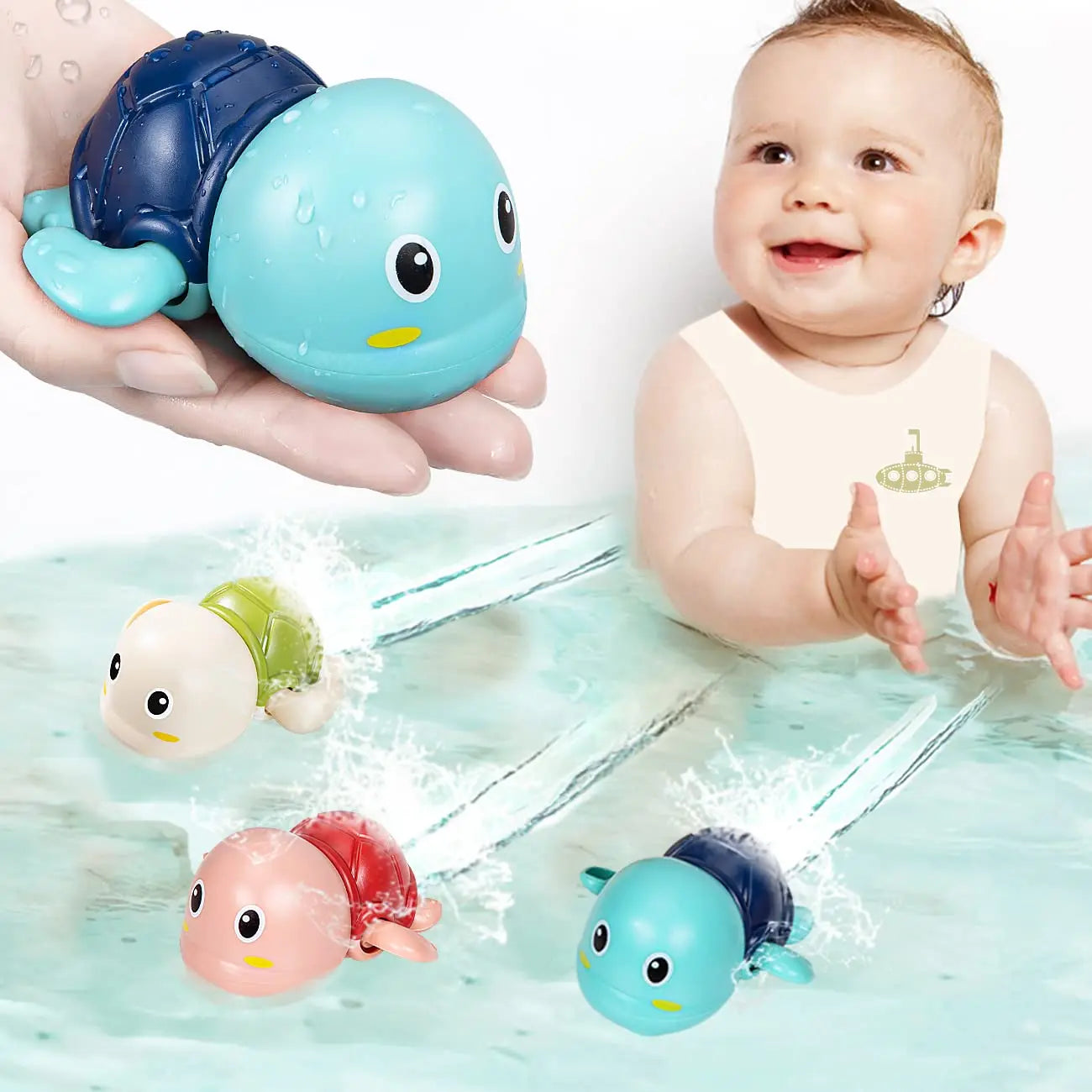 1-6PCS Baby Bath toys water chain clock bath cute swimming turtle toys children's swimming pool beach toys kids bathroom toys
