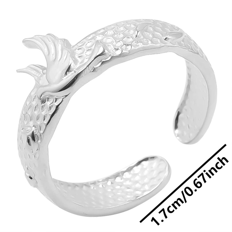 Wholesale 6pcs Steel Color Rings Hug Snake Love Star Moon Shell Leaf Shaped Rings Stainless Steel Women Jewelry Charms No Fade