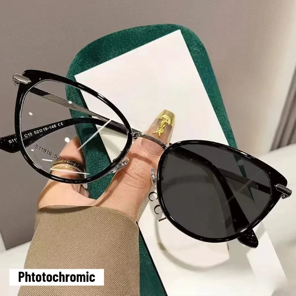 Unisex Outdoor Color Changing Myopia Glasses Fashion Cat Eye Near Sight Eyewear Finished Prescription Photochromic Sunglasses