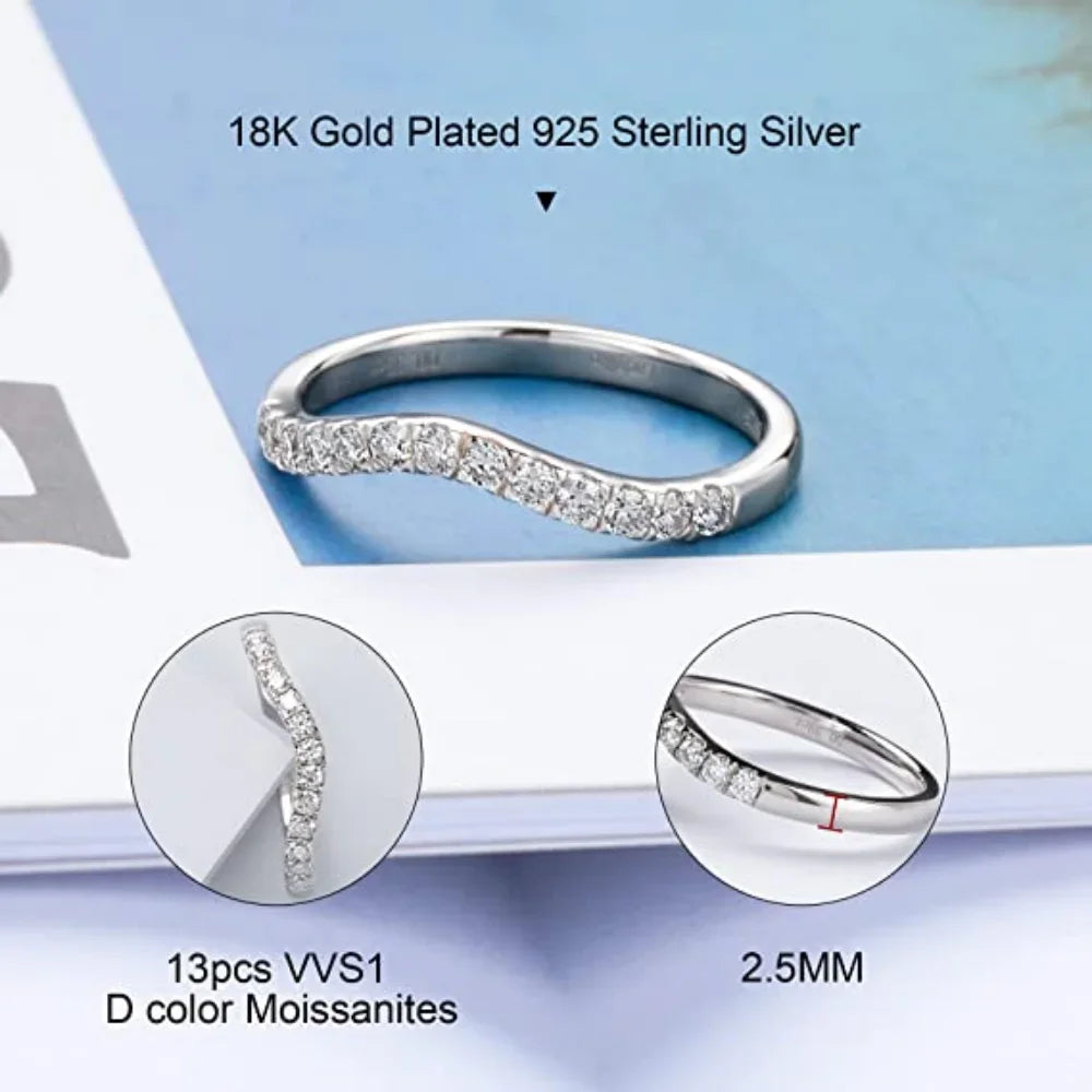 Moissanite Ring for Woman Curve Wedding Band 925 Sterling Silver D VVS1 0.39ct Lab Diamond Couple Promise Ring Fine Jewelry Gift