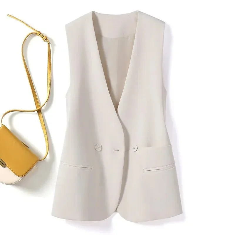 Women's Vest Jacket 2025 Korean New Fashion Spring Summer Sleeveless Jacket Suit Vest Femme Blazer Waistcoat Tops