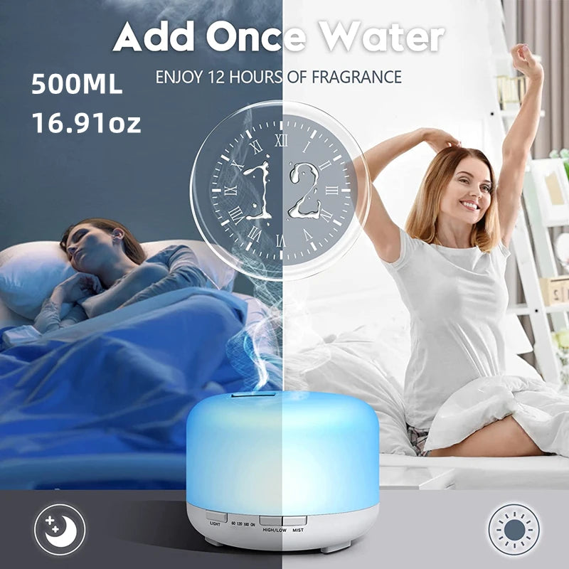 Aroma Diffuser Air Humidifier, Quiet 5-in-1 Premium Humidifier, Home Fragrance Aroma Diffuser with 7 LED Color Changing Light