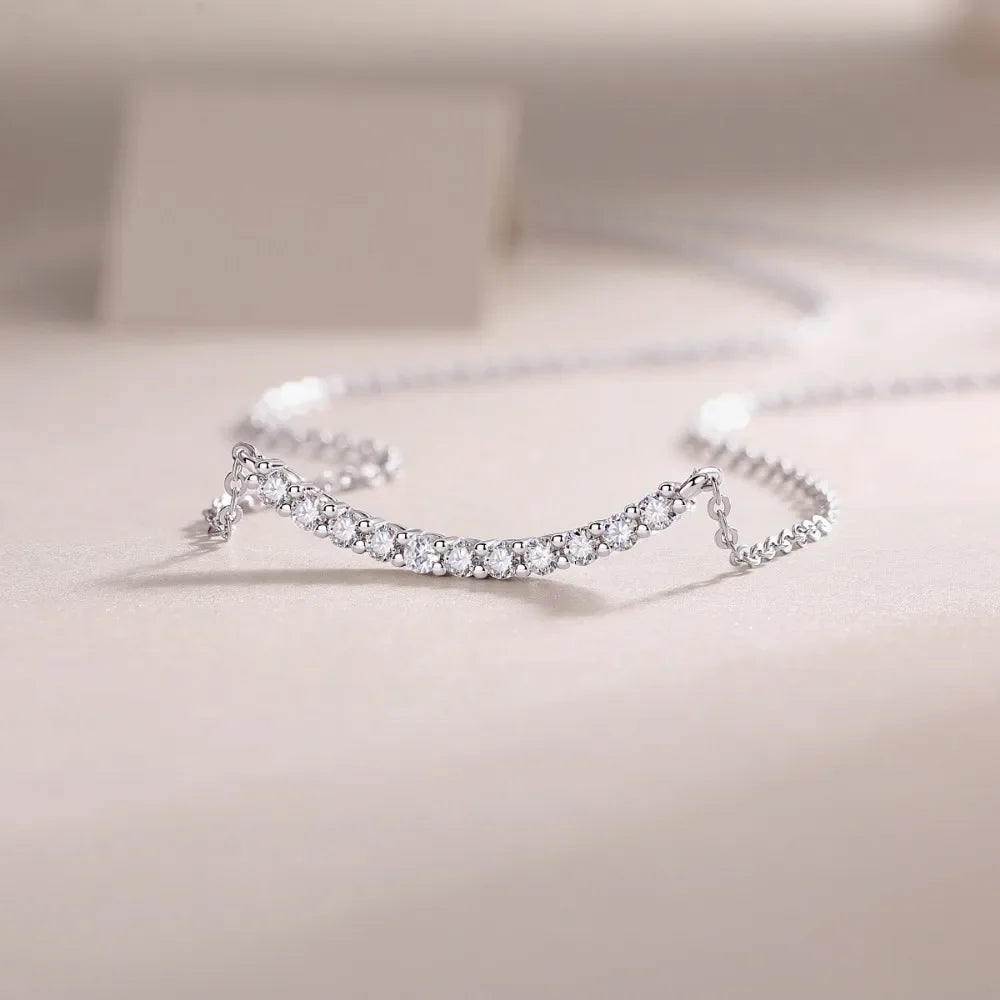 Full Moissanite Necklace Smile Pendant 925 Sterling Silver Chain 1.5mm Lab Diamond Necklace for Women Sparkling Choker Jewelry